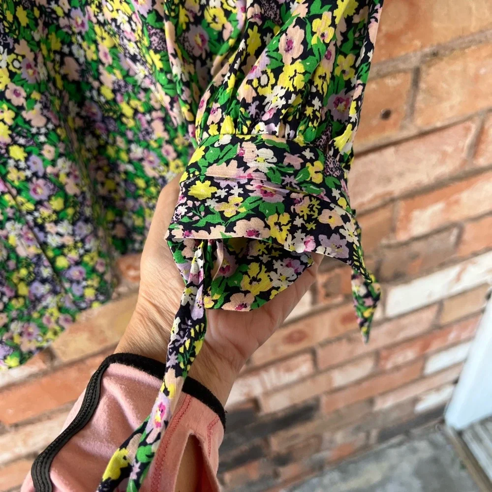 Anthropologie Maeve Floral Long Sleeve Button Front Blouse_6